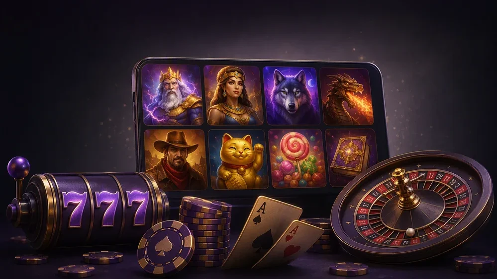 Grid of pokie thumbnails and live table icons